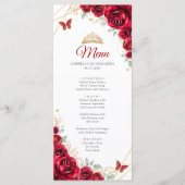 Menü des Red Gold Floral Quinceanera Programms Menükarte (Vorderseite)