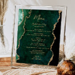 Menü des Smarald Green Gold Agate Wedding Table Poster<br><div class="desc">Die links Seite dieses eleganten, modernen Hochzeitsmenüs besticht durch einen smaragdgrünen Aquarellstreifen, der mit vergoldetem Imitat-Glitzer bestickt ist. Das Wort "Menü" erscheint in einem goldfarbenen Schriftzeichen. Personalisieren Sie den restlichen Text mit den Namen des Paares, dem Hochzeitstermin und den Menüdetails.</div>