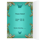 Menü Dinner Card Gold Aquamarin Blue Butterfly (Innen (Links))