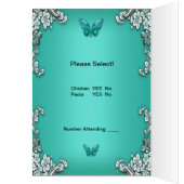 Menü Dinner Card Silver Aquamarin Blue Butterfly (Innen (Links))