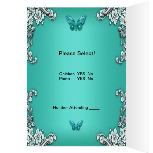 Menü Dinner Card Silver Aquamarin Blue Butterfly (Innen (Links))