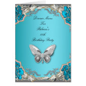 Menü Dinner Card Silver Blue Butterfly (Vorne)