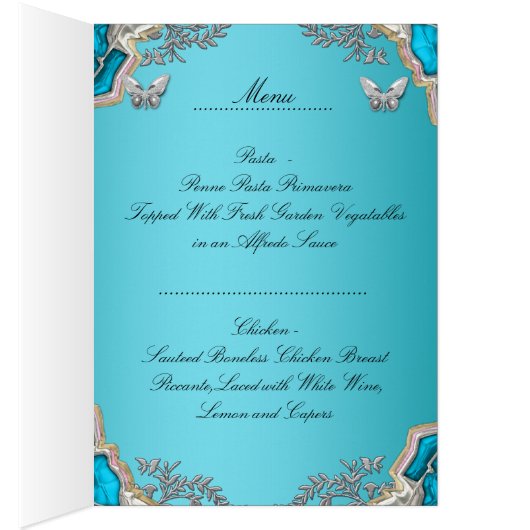 Menü Dinner Card Silver Blue Butterfly (Innen (Rechts))