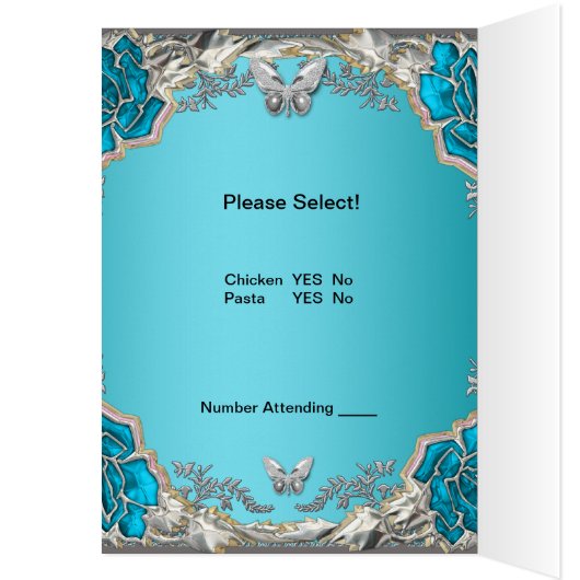 Menü Dinner Card Silver Blue Butterfly (Innen (Links))