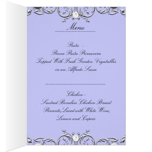 Menü Dinner Card Silver Blue Diamond (Innen (Rechts))