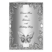 Menü Dinner Card Silver Grau Butterfly Floral (Vorne)