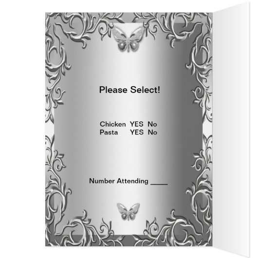 Menü Dinner Card Silver Grau Butterfly Floral (Innen (Links))