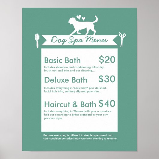 Menü "Dog Grooming Wellness-Center" - Anpassbar Poster (Vorne)