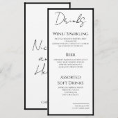 Menú Drinks Minimal Bordes Negros Boda Elegante  Menükarte (Vorne/Hinten)