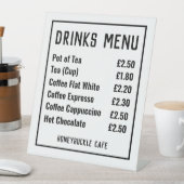 Menü "Drinks" Preisliste "Pedestal"-Zeichen Sockelschild (In Situ)