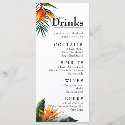 Menü & Drinks Vögel des Paradieses Bliss Menükarte (Rückseite)