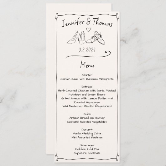 Menü "Eclectic hand Drawn Doodle Wedding Shoes" Programm (Vorne/Hinten)