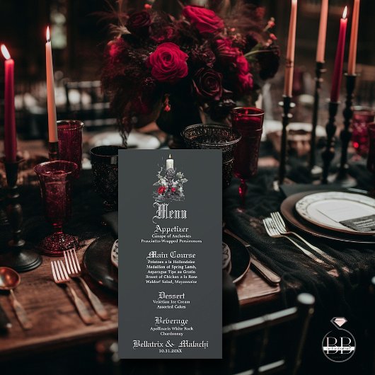 Menu Elegante Goth Floral Crimson Rose Candle