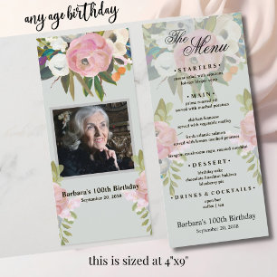 MENU Eleganter Geburtstag 100 (jedes Alter) Foto Menükarte