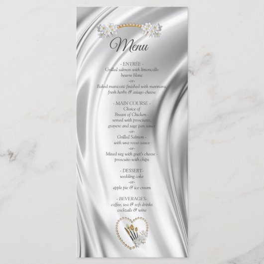 Menü "Elfenbein, Grün, Blau, Gold, Seide und Perle Menükarte (Vorderseite)