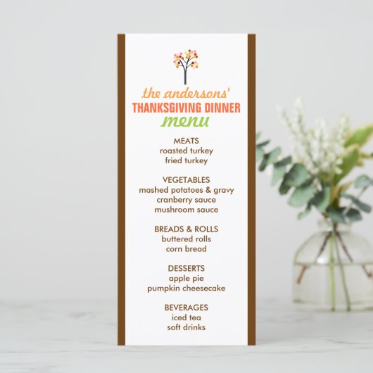 Menü "Erntedank Autumn Tree" Menükarte (Stehend Vorderseite)