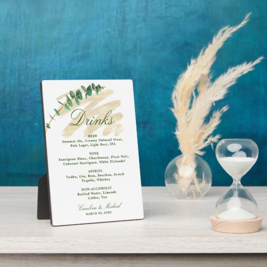 Menü Eukalyptus, Smaragd und Gold Drinks Fotoplatte (Seite)