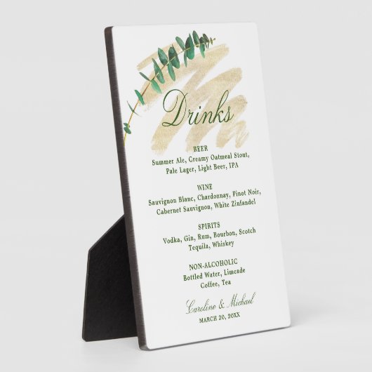 Menü Eukalyptus, Smaragd und Gold Drinks Fotoplatte (Seite)