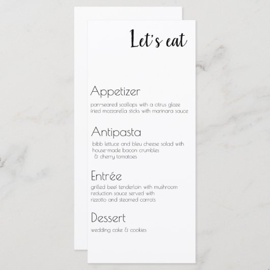 Menü "Event Food" - Vier Kurse Programm (Vorne/Hinten)