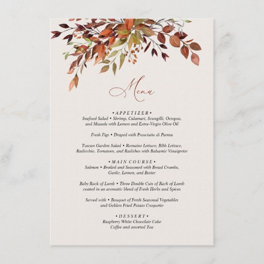 Menü FALL Script Saisonale Hochzeit (Vorderseite)