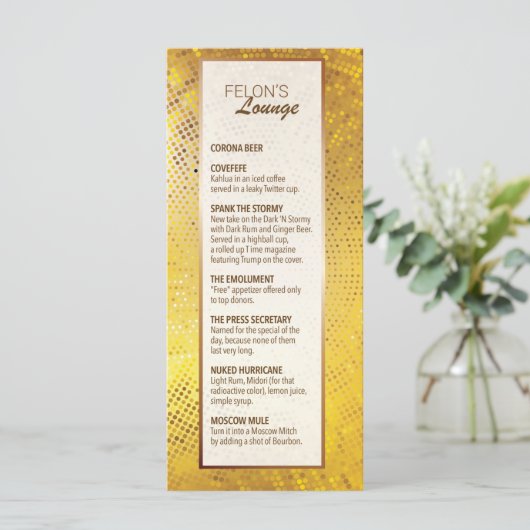 Menü "Felon's Lounge" Menükarte (Stehend Vorderseite)