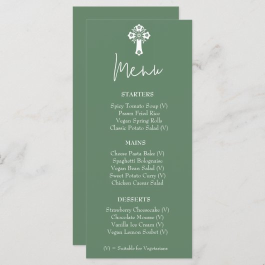 Menü Floral Cross Christeing Fern Green Menükarte (Vorne/Hinten)