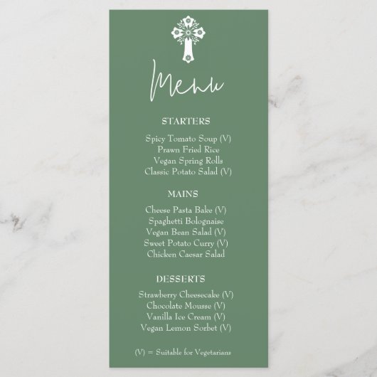 Menü Floral Cross Christeing Fern Green Menükarte (Vorderseite)