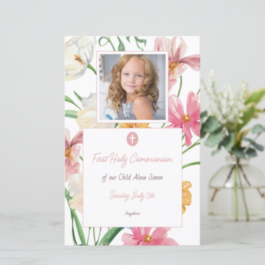Menü "Floral First Holy Communion Foto" (Stehend Vorderseite)