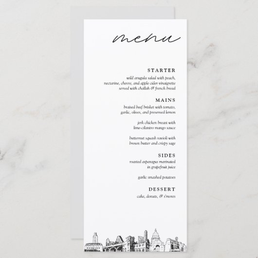 Menü für Austin Wedding Reception Dinner Menükarte (Vorne/Hinten)