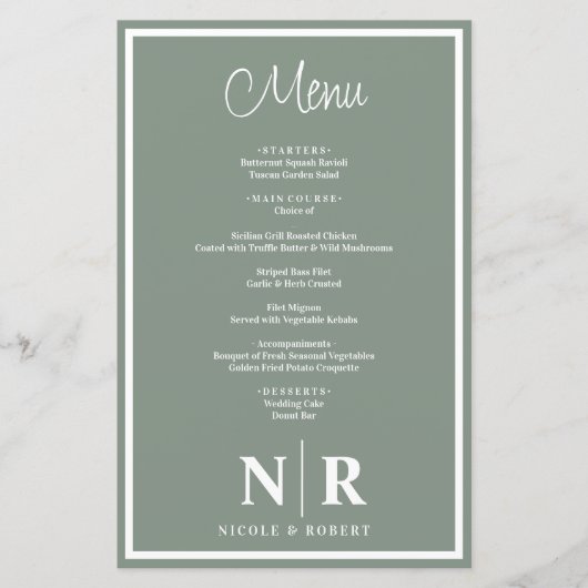 Menü für benutzerdefinierte Probe-Abendessen für H (Vorderseite)