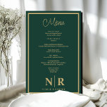Menü für benutzerdefinierte Probe-Abendessen für H<br><div class="desc">Lassen Sie Ihre Probe bei einem kulinarischen Meisterwerk mit unserem Emerald Green und Gold Wedding Monogram Customized Probe Dinner Menu höher schlagen. Diese elegante Karte wurde entworfen, um die Sinne zu entdecken und Ihre Gäste zu beeindrucken. Sie verleiht Ihren Hochzeitsfestlichkeiten eine Touch der Eleganz. Mit viel Liebe zum Detail gestaltet,...</div>