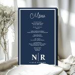 Menü für benutzerdefinierte Probe-Abendessen für H<br><div class="desc">Das Navy Blue & White Wedding Monogram Customized Probe Dinner Menu ist die perfekte Mischung aus Eleganz und Personalisierung für Ihre Hochzeitsfeier. Genießen Sie Ihr Probe-Dinner, Ihre Verlobungsfeier oder Ihren Hochzeitsempfang mit einer Touch von Eleganz, die Ihren Gästen einen bleibenden Eindruck verlasse. Die mit Liebe zum Detail gestalteten Menüs sind...</div>