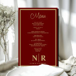 Menü für benutzerdefinierte Probe-Abendessen für H<br><div class="desc">Lassen Sie Ihre Probe zu einem kulinarischen Meisterwerk mit unserem Darks Red and Gold Wedding Monogram Customized Probe Dinner Menu wachsen. Dieses exquisite Menü schmeichelt nicht nur den Geschmackssinn, sondern verleiht auch Ihren Hochzeitsfeiern eine Touch Eleganz. Unser personalisiertes Dinner-Menü wurde mit viel Raffinesse gestaltet und bietet eine tiefe, reiche dunkelrote...</div>