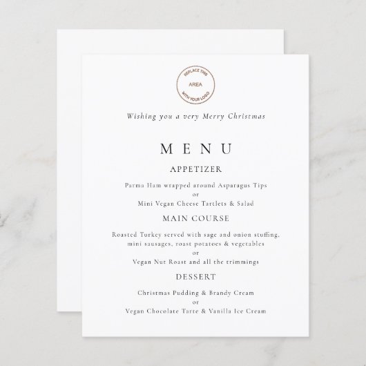 Menü für das Weihnachtsgottesmenü für Business-Log (Vorne/Hinten)