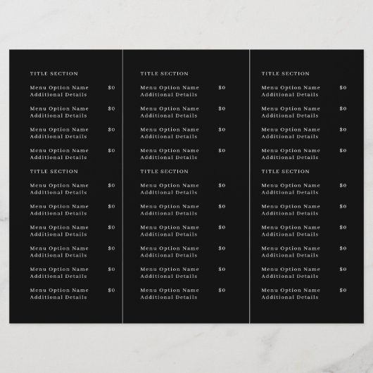 Menü für die Einnahme von Schwarzen Logos | Benutz (Rückseite)