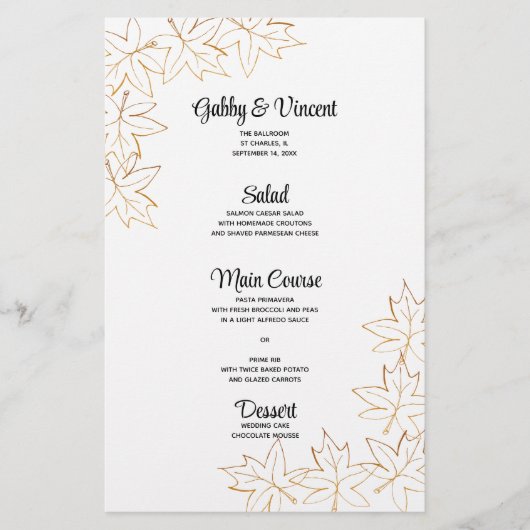 Menü für die Hochzeit von Ahornblättern im Herbst (Vorderseite)