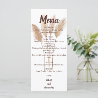 Menü für die Hochzeitsempfehlung | Pampas Grass Menükarte