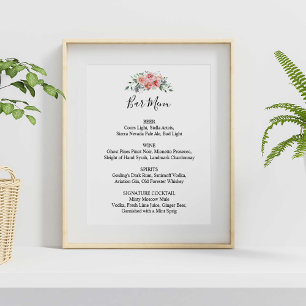 Menü für die Hochzeitsempfehlung Rosa Blumenschrif Poster