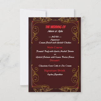 Menü für die Hochzeitsempfehlung RSVP Karte