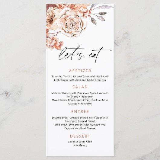 Menü für Fall, Hochzeitmenü, Blumenmenü für Fall Menükarte (Vorderseite)