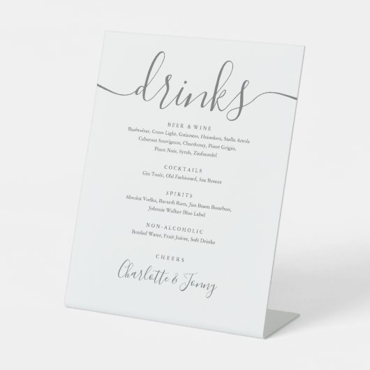 Menü für graue und weiße Signatur-Script-Drinks Sockelschild (Vorderseite)