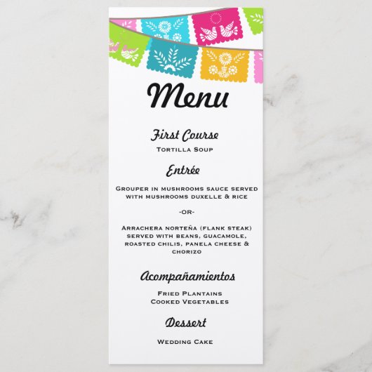 Menü für Hochzeit oder Fiesta Menükarte (Vorderseite)