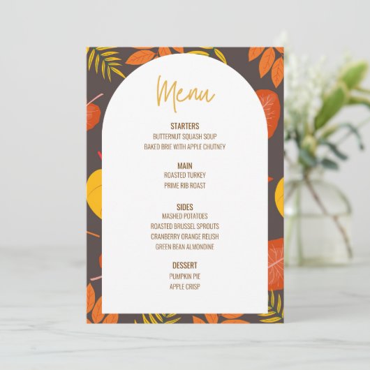 Menü für Hochzeiten am Erntedank mit floralen Menü Einladung (Stehend Vorderseite)