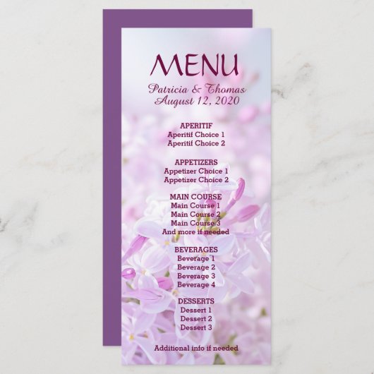 Menü für Hochzeiten anpassbar Menükarte (Vorne/Hinten)