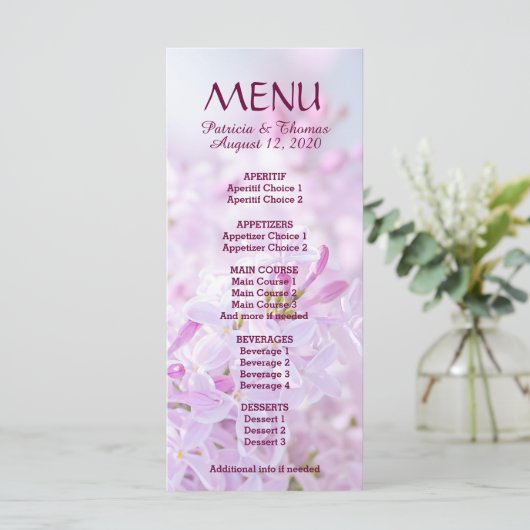 Menü für Hochzeiten anpassbar Menükarte (Stehend Vorderseite)