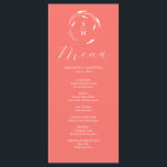 Menü für Hochzeiten Einfache Monogramm-Pfirsich Menükarte<br><div class="desc">Dieses elegante pfirsichfarbene Hochzeitsmenü enthält ein Monogramm,  das mit Blumenzeilenkunst umschlossen ist. Verwenden Sie die Vorlagenfelder,  um die Initialen,  Namen und benutzerdefinierten Menüelemente von Braut und Bräutigam hinzuzufügen. Ideal für Hochzeiten,  Probe Dinner,  Verlobungsfeiern und vieles mehr.</div>