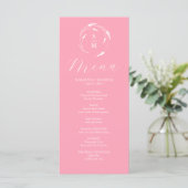 Menü für Hochzeiten Einfache Monogramm Rosa Menükarte (Stehend Vorderseite)