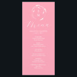 Menü für Hochzeiten Einfache Monogramm Rosa Menükarte<br><div class="desc">Dieses elegante rosa Hochzeitsmenü bietet ein einfaches Monogramm,  umgeben von Blumenzeilenkunst. Das Wort "Menü" ist in der Kalligraphie-Schrift Set. Verwenden Sie die Vorlagenfelder,  um die Initialen,  Namen und benutzerdefinierten Menüelemente von Braut und Bräutigam hinzuzufügen. Ideal für Hochzeiten,  Probe Dinner,  Verlobungsfeiern und vieles mehr.</div>