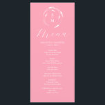 Menü für Hochzeiten Einfache Monogramm Rosa Menükarte<br><div class="desc">Dieses elegante rosa Hochzeitsmenü bietet ein einfaches Monogramm,  umgeben von Blumenzeilenkunst. Das Wort "Menü" ist in der Kalligraphie-Schrift Set. Verwenden Sie die Vorlagenfelder,  um die Initialen,  Namen und benutzerdefinierten Menüelemente von Braut und Bräutigam hinzuzufügen. Ideal für Hochzeiten,  Probe Dinner,  Verlobungsfeiern und vieles mehr.</div>