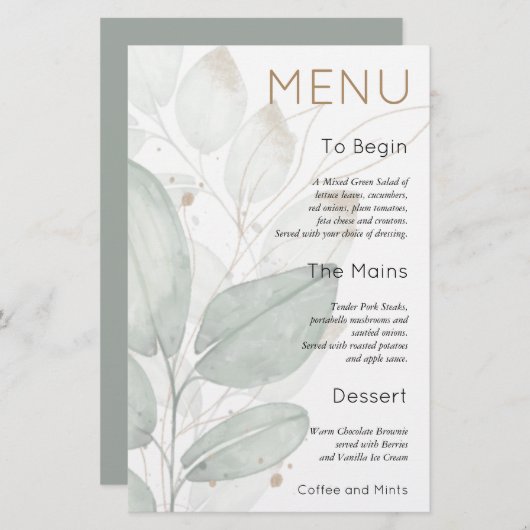 Menü für Hochzeiten im Wasser (Vorne/Hinten)